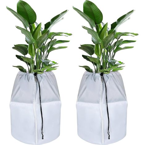 Set di 2 coperture termiche per piante in vaso - Con coulisse - Protezione invernale per piante in vaso contro gelo e umidità - 45 x 50 cm - Grigio