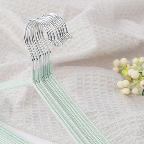 Lot de 10 cintres à bretelles larges, antidérapants, pour adultes, en plastique épais rainuré, pour vêtements secs et humides, verts. (1/5)