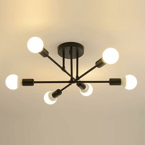 Sputnik Lustre Modern Noir, 6 x E27 Luminaire Plafond en Metal, Semi-encastré (Sans Ampoules) (1/5)