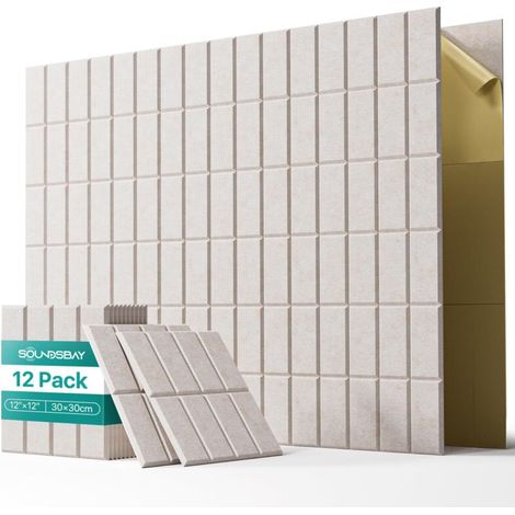 Lot de 12 panneaux insonorisants autocollants, 30 x 30 cm, panneaux muraux insonorisants en polyester haute densité, isolation thermique et ignifuge (1/5)