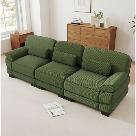 Divano modulare 3 posti in velluto a coste verde, seduta profonda, 265 x 88,5 x 94 cm (1/5)