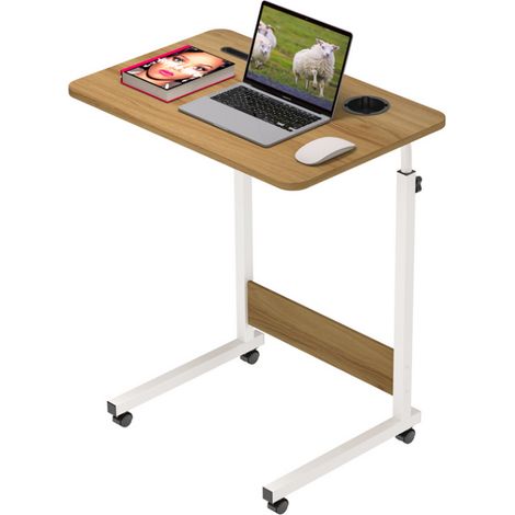 Haloyo® Bureau d'ordinateur avec roulettes,Bureau Mobile, table d'étude pour chambre à coucher, table de lit, 60x40x62-85cm, Couleur du bois (1/5)