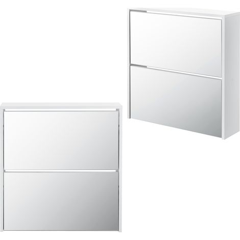Zapatero zapatero para 6 pares de zapatos 2 estantes de almacenamiento MDF con espejo 67 x 63 x 17 cm blanco 030002839 (1/3)