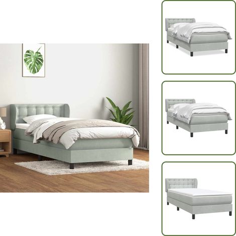 Cama con cabecero ajustable - vidaXL Cama box spring con colchón terciopelo gris claro 80x220 cm - Colchón de muelles ensacados