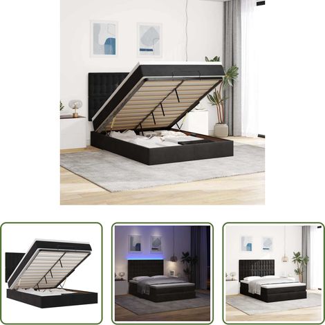 vidaXL LED-Beleuchtung - Ottoman-Bett mit Matratzen & LEDs Schwarz 140x200 cm Samt (1/5)