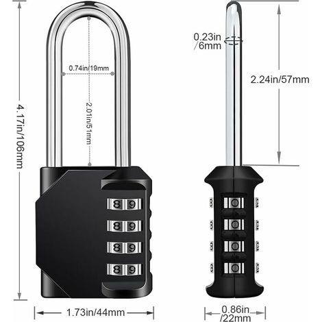 Cadenas Code Exterieur Pour Portail, Abri de Jardin, 4 Chiffres Grande Cadenas Combinaison anse Longue Pour Casier Vestiaire Sport, College, Scolaire, Serrure Combinée Noir (1/4)