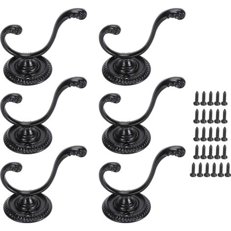 6PCS Coat and Hat Hook Zinc Alloy Black Color Wall Mounted 2 Claws Retro Coat Hook with 26 Screws (1/5)