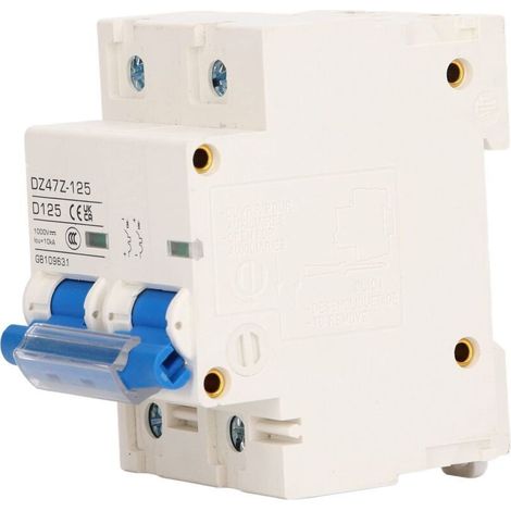 Mini Disjoncteur 2P Montage sur Rail DIN Disjoncteur 125A Protection contre les Courts-circuits Pa66 Matériel pour les Systèmes D'alimentation Cc (Bleu) (1/4)