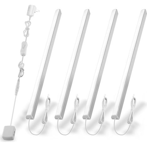 Éclairage LED Sous Meuble en V - 4 Barres Lumineuses 31cm, 1200 Lm (12W), 3000K (Blanc Chaud) - Design Élégant pour Armoires de Cuisine, Vitrines et Placards - Installation Facile (1/5)