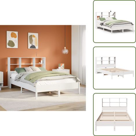 vidaXL Lit bibliothèque sans matelas blanc 160x200 cm bois pin massif (1/5)