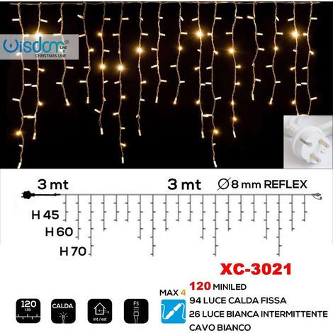 Wisdom - Tenda Luminosa Natalizia 120 Led Luce Calda Fissa + Bianca Intermittente Xc-3021 -