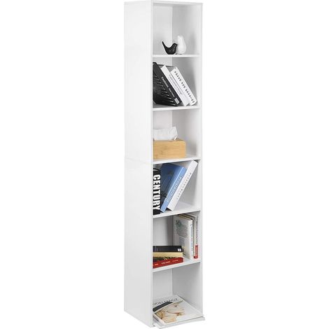Bibliothèque MDF étagère de Rangement avec 6 Compartiments WOLTU, Bibliothèque armoire en MDF 30x23, 5x158, 4cm, Meuble de Rangement pour Bureau Salon Salle d'Étude, Blanc (1/5)