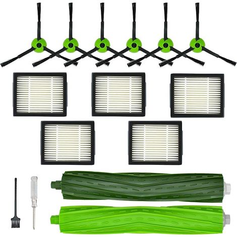 Pièces de rechange pour iRobot Roomba J5 J5+ J6 J6+ J7 J7+ J8 J8+ J9 J9+ Série J J Plus Aspirateur Robot, 1 Brosse en caoutchouc, 5 Filtres HEPA, 6 Brosse latérale (1/5)