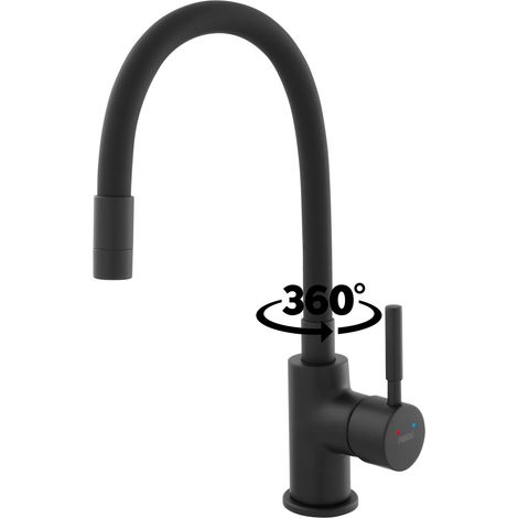 ZUMBA NERO Robinet mitigeur de cuisine pied noir et bec haut, flexible et orientable noir (1/4)