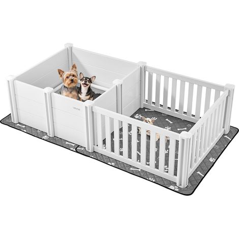 Parc de Mise Bas pour Chien, 186,5x97x50 cm, Caisse de Mise Bas pour Chiots, avec Porte Hauteur Réglable, Tapis d'Urine Lavable, Boite de Naissance Plastique PVC pour Chiens de Taille Moyenne (1/5)