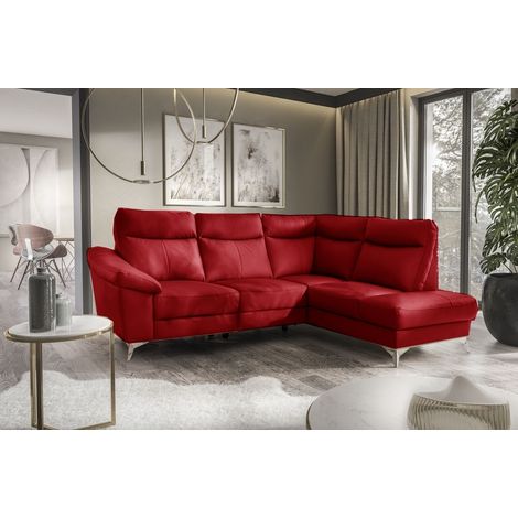 Canapé d'angle en cuir italien de luxe 5 places LUZINI rouge foncé, angle droit (1/3)