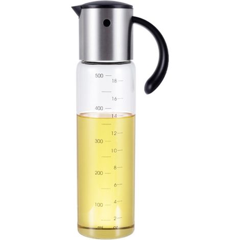 Bouteille Beak Pour 500ml - Distributeur d'huile d'olive en verre borosilicaté haute avec bec automatique inox à clapet, argent (1/3)