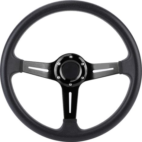Volant Universel 14 Pouces Cuir PU Aluminium Alloy avec Bouton Klaxon Noir (1/3)