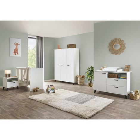 Camera bambino DANAÉ, colore bianco, letto trasformabile da 60x120 a 90x200, armadio, fasciatoio e comodino (1/5)