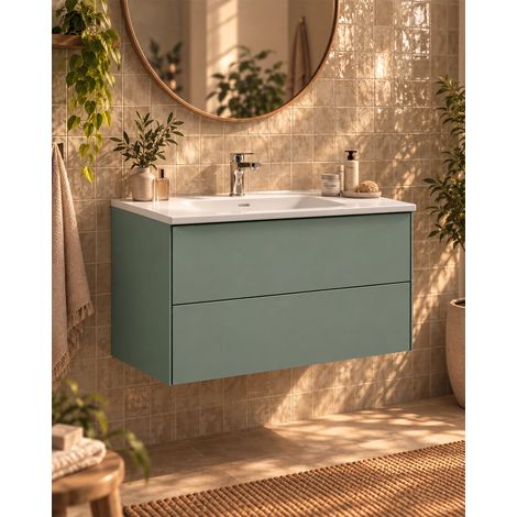Mobile bagno 80x46 salvia Prato con lavabo in ceramica bianco lucido (1/5)