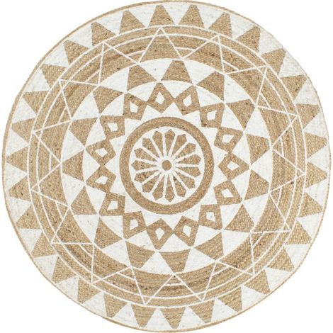 Tapis fait à la main Jute avec imprimé blanc 90cm (1/5)