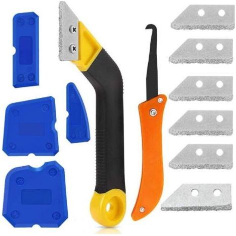 12 Pack Tile Grout Scraper, Practical Grout Scraper with 5 Replacement Blades and 4 Silicone Scrapers for Tile Cleaning. (1/5)