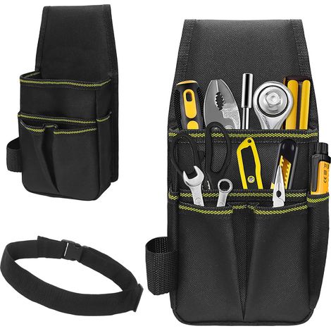 Ceinture Porte Outil Ceinture Outils Amovible et Réglable Sac à Outils pour Hommes,pour électriciens,Charpentiers,Ouvriers du bâtiment Noir-Vert (1/5)