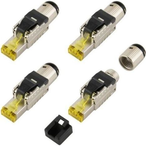 Lot de 4 connecteurs réseau RJ45 CAT 8,1" sans outil – boîtier métallique pour câbles d\'installation et cordons de brassage – prise LAN pour câbles réseau, compatible avec CAT5, CAT7, CAT6a et DSL (1/3)