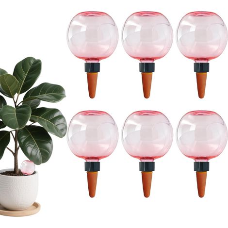 Boule Arrosage - Lot de 6 - Céramique et Plastique - Auto-irrigation 500 ml - Intérieur et Balcon - Rose (1/5)