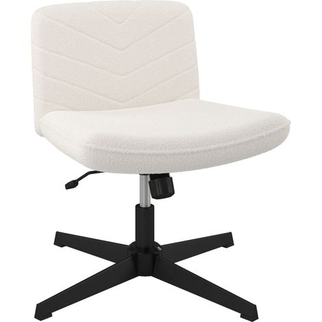 Yaheetech Sedia da Scrivania Senza Braccioli Sedia da Ufficio Girevole Senza Ruote in Tessuto Boucle Schienale Reclinabile con Ampio Cuscino Altezza Regolabile per Studio, Camera da Letto, Avorio