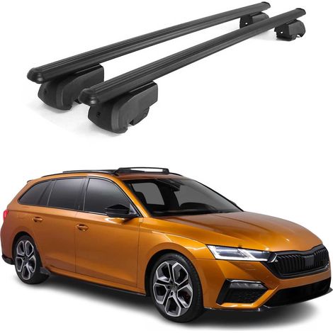 OMAC Aluminium Dachträger Querträger für Skoda Octavia IV 2020-2026 – City Crash – ISO/PAS 11154:2006 – Abschließbar – Max. 75 kg – 2 Stangen Schwarz (1/5)