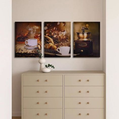 Lot de 3 posters de cuisine avec cadre - Café - Bar - Décoration murale - Pour cuisine, salle à manger - Décoration murale TABLEAU (1/5)