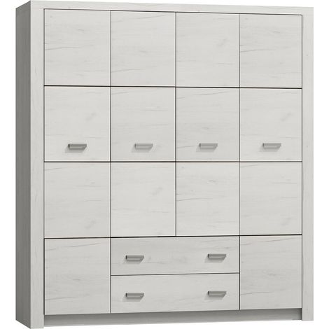 Armoire Serfeno 116, Artisanat blanc, 214x178x58cm, Portes d'armoire: Avec des charnières, Nombre d'étagères: 5 (1/4)