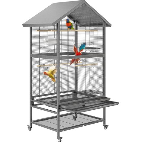 Jaula para pájaros, acero resistente, diseño multinivel, color negro. (1/2)
