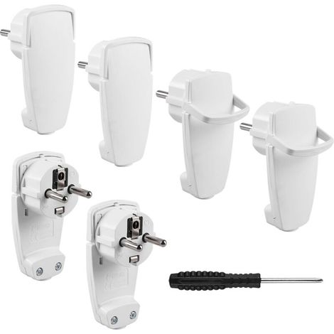 Fiche coudée Schuko 250 V – 16 A avec protection IP20 et poignée rabattable – Lot de 6 fiches plates européennes