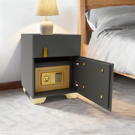 Table de chevet 2 en 1 - Armoire de nuit intelligente - Avec coffre-fort - Haut-parleur Bluetooth et deux méthodes de charge - Pour salon et chambre à coucher - 40 x 40 x 50 cm - Gris foncé (1/5)