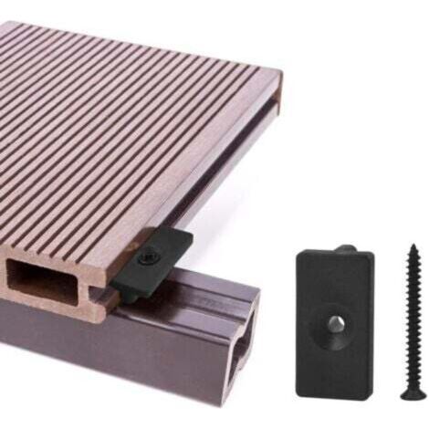 RHG Clips de terrasse composites 100 pièces - attaches cachées de 6 mm / fixations en plastique pour terrasse, clip de fixation pour planche avec vis noires (100 pièces, fixations en T pour terrass