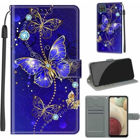Coque Pour Samsung Galaxy A12-M12 6.5\" Rabat Étui, Samsung Galaxy A12-M12 6.5\" Protection Housse en Cuir PU case ,Papillon d\'or (1/4)