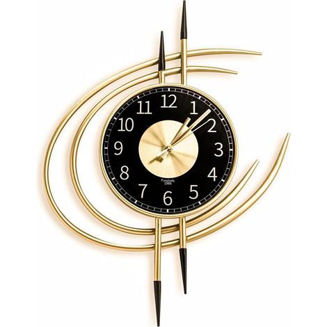 Horloge murale silencieuse (sans tic-tac), grande horloge murale de salon de 54 cm, horloge murale moderne dorée et noire, en métal (1/5)