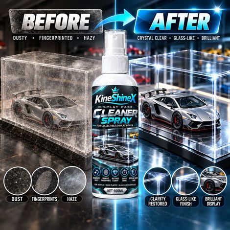 KineShineX Reinigungsspray für transparente Vitrinen von Automodellen, Acryl-Modellabdeckungen und Sammlerschränken zur Staubentfernung. (1/5)