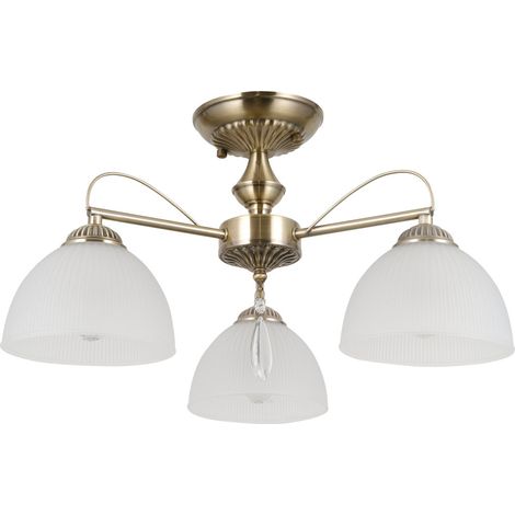Plafonnier vintage laiton antique opale cristal 3xE27 (1/5)