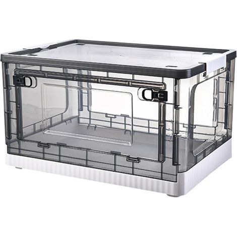 Boîte de Rangement Transparente à Portes Latérales avec Roulettes, Grande Capacité 27L pour Bureau ou Maison, Blanc Thé (1/5)