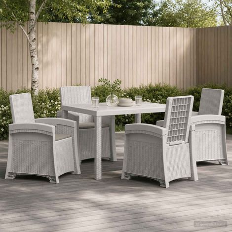 vidaXL Set da Pranzo per Giardino 5 pz Bianco e Grigio Chiaro PP (1/5)