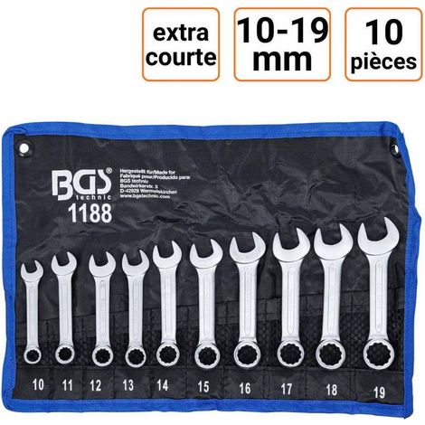 Jeu de Clés Mixtes Extra Courtes 10-19 mm - 10 pcs - Acier Résistant et Pratique pour Mécanique - D-Work (1/5)