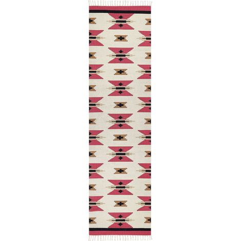 Tappeto Kilim in cotone tessuto a mano reversibile con motivo geometrico e nappe multicolore 80 x 300 cm Garni