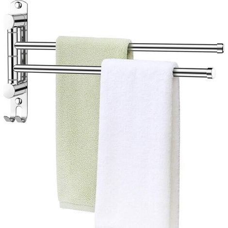 Porte-Serviettes Salle de Bain avec 2 Barres 180°Rotatives Sèche-Serviettes en Acier Inoxydable SUS304 Porte Serviette Murale Sèche-Serviettes pour Salle de Bain (1/5)