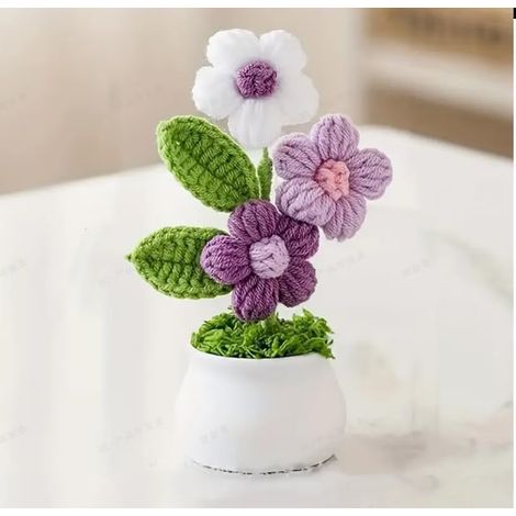 KOWOLL Petites fleurs au crochet avec pot, fleurs colorées dégradées faites à la main pour les amis, la famille et les proches (1/5)