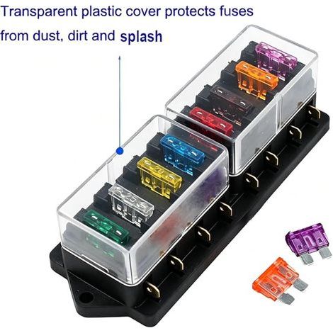 Gebildet 32V 40A 8 Voies Standard Boîte à Fusibles, Imperméable 6,3 mm Fuse Box Holder, avec 10 pièces Fusible à Lame Libre (3A 5A 7,5A 10A 15A 20A 25A 30A 35A 40A), pour Voiture Bateau Marine Trike (1/4)