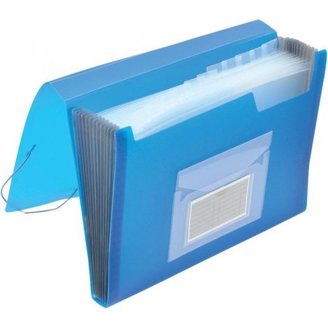 Carpeta con banda el谩stica, tama帽o A4, PP azul, 12 compartimentos
