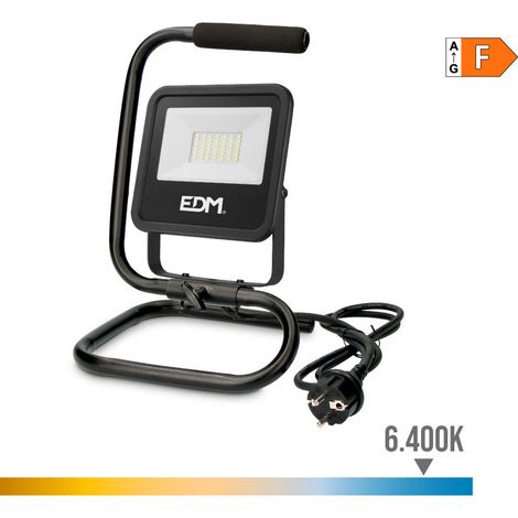 Proiettore LED con Stativo 30W 2370lm 6400K Luce Fredda Nero Serie EDM (1/2)